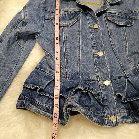 Azalea Wang  Blue Denim Ruffled Peplum Jacket Size Medium 100% Cotton - Picture 9 of 12
